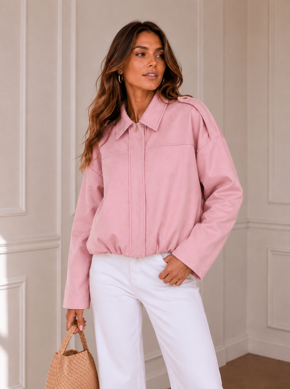 Suede Bomber Jacket (Pink) - Something For Me​​