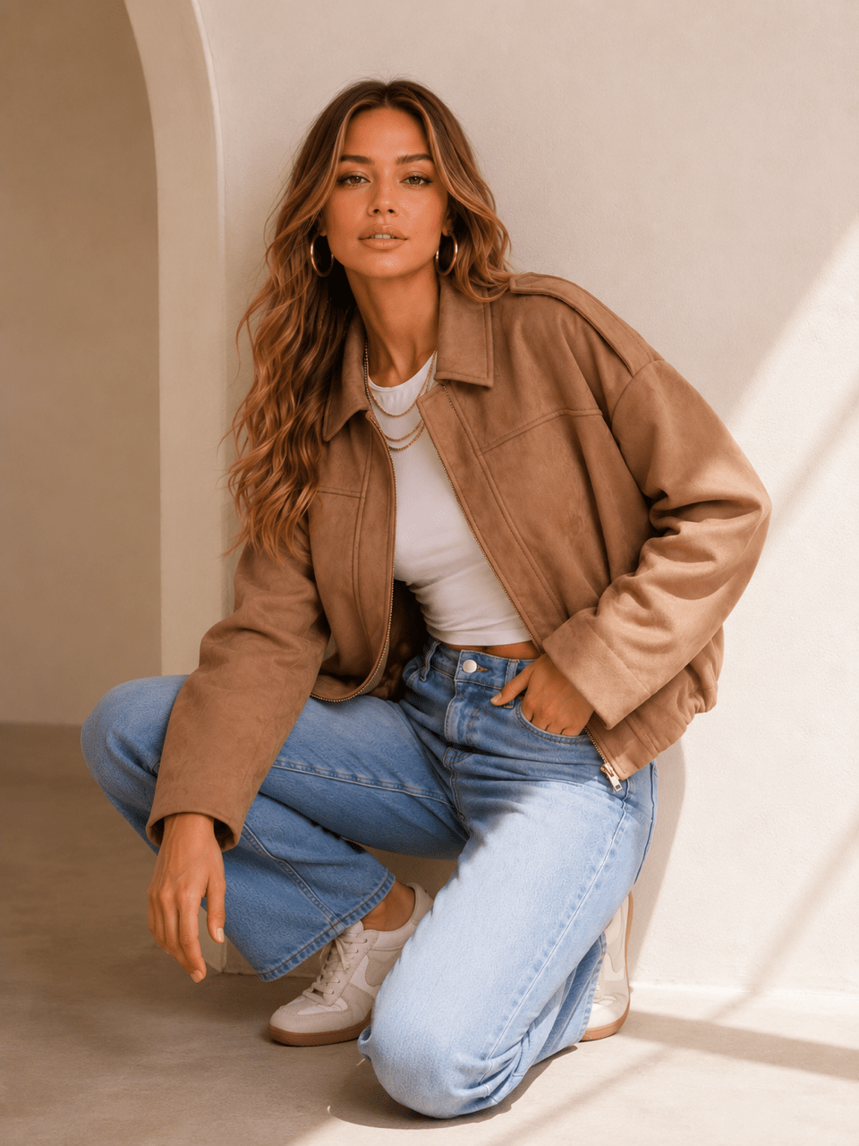 Suede Bomber Jacket (Soft Tan) - Something For Me​​