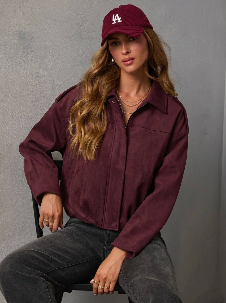 Suede Bomber Jacket (Wine) - Something For Me​​