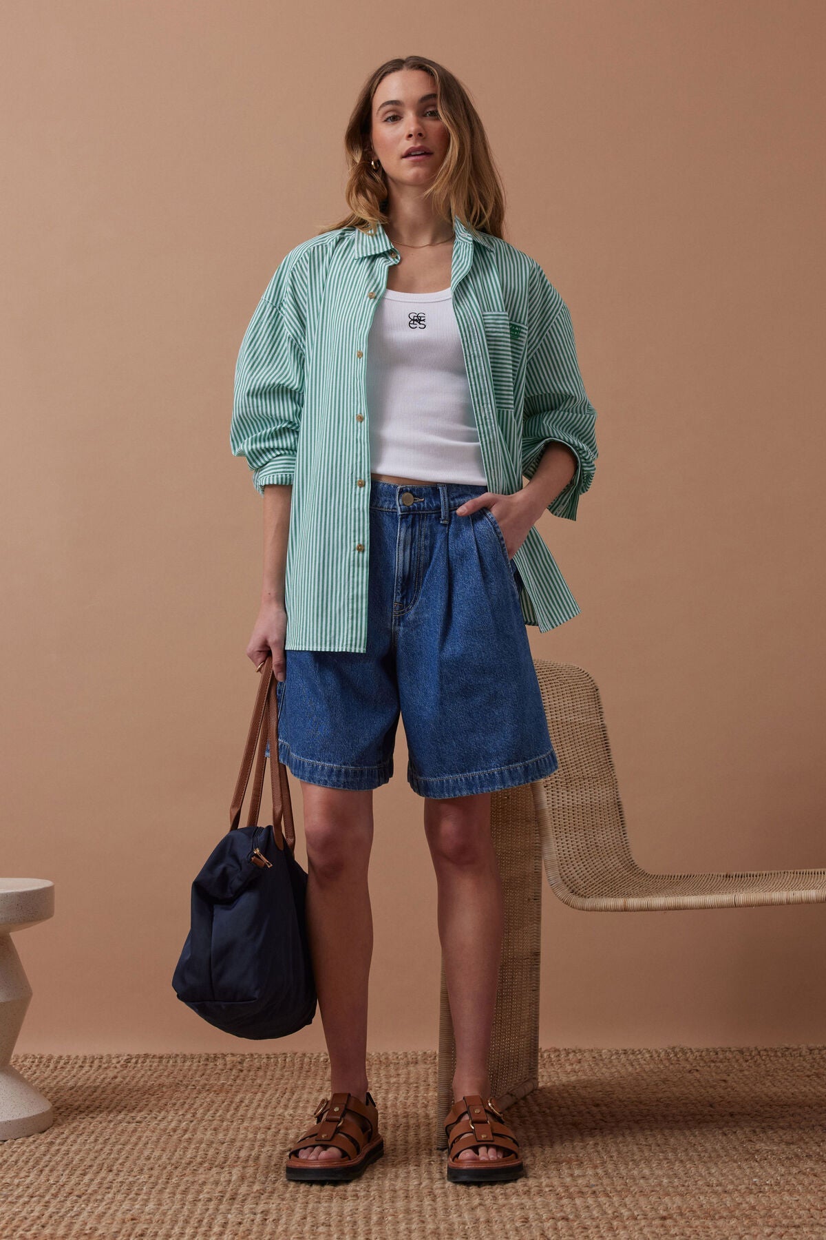 Sylvie Longline Pleat Denim Short (Fresh Indigo) - Something For Me​​