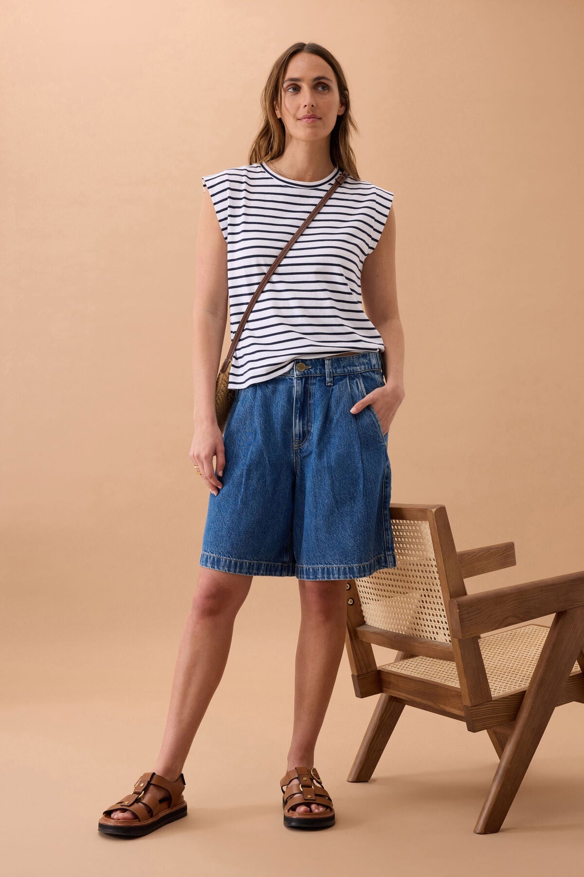 Sylvie Longline Pleat Denim Short (Fresh Indigo) - Something For Me​​