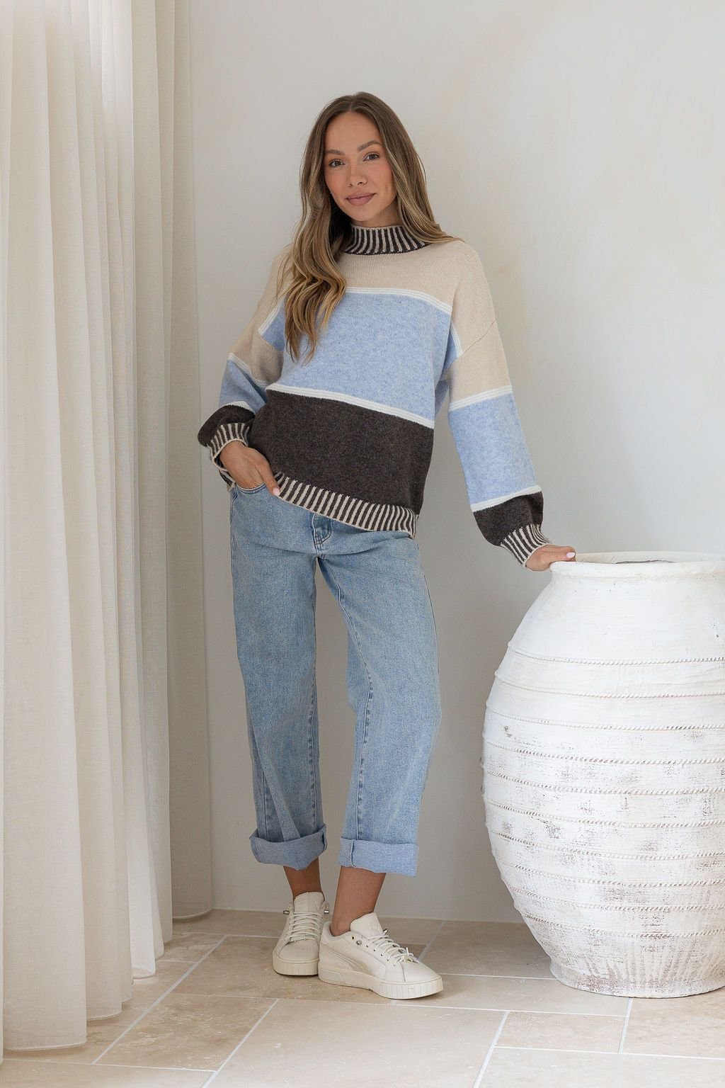 Tilly Blanket Stitch Knit (Blue/Chocolate) - Something For Me​​