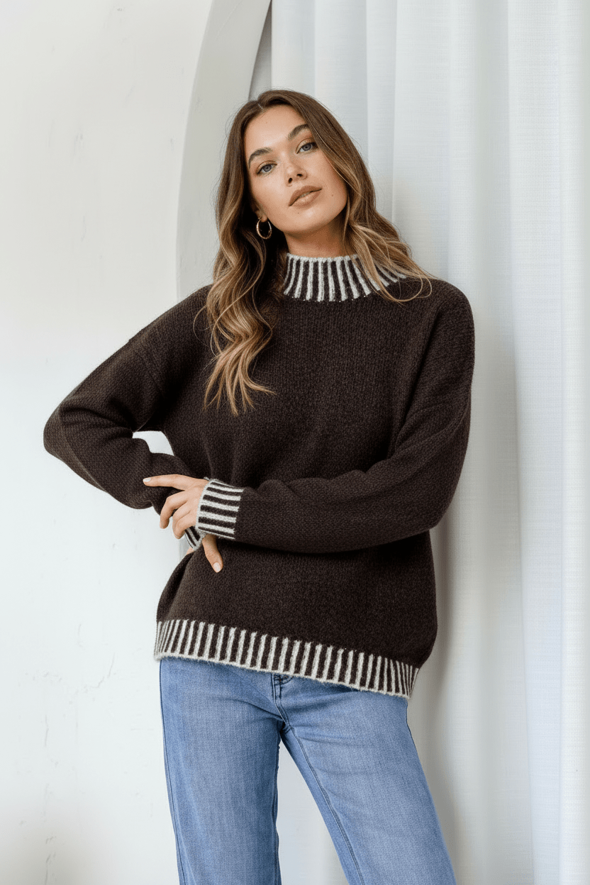 Tilly Blanket Stitch Knit (Chocolate) - Something For Me