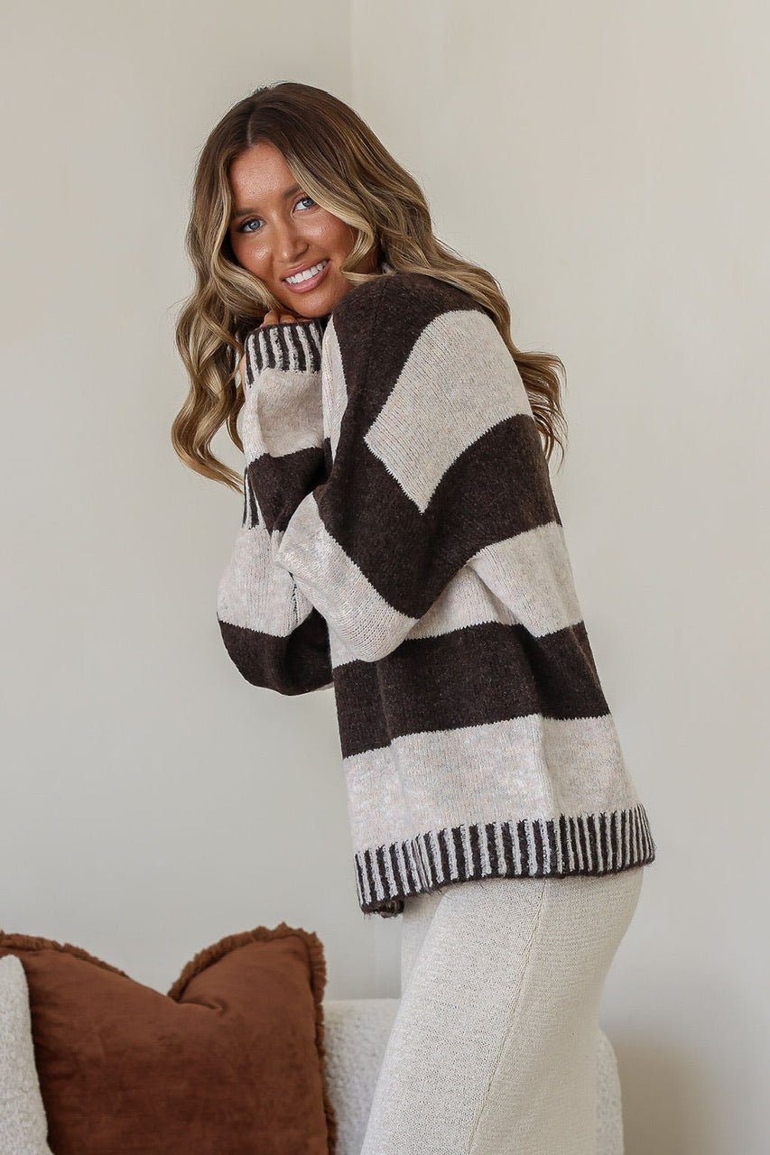 Tilly Blanket Stitch Knit (Chocolate/Natural) - Something For Me​​