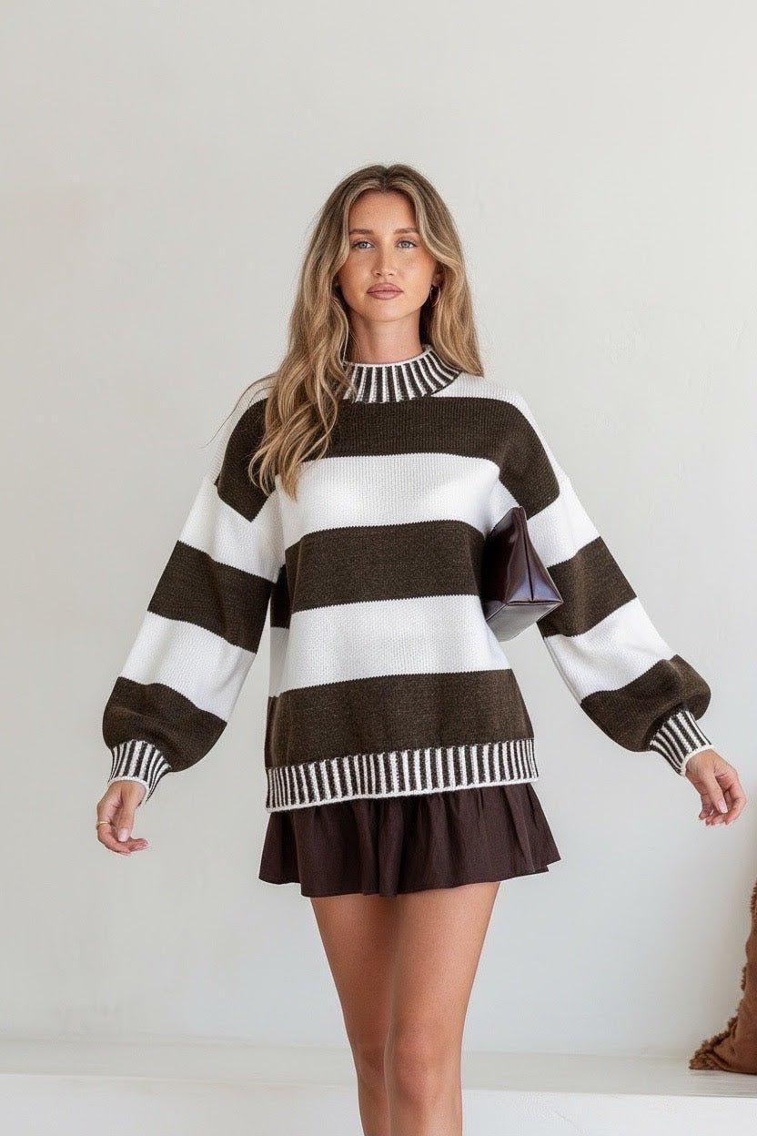 Tilly Blanket Stitch Knit (Chocolate/White) - Something For Me​​