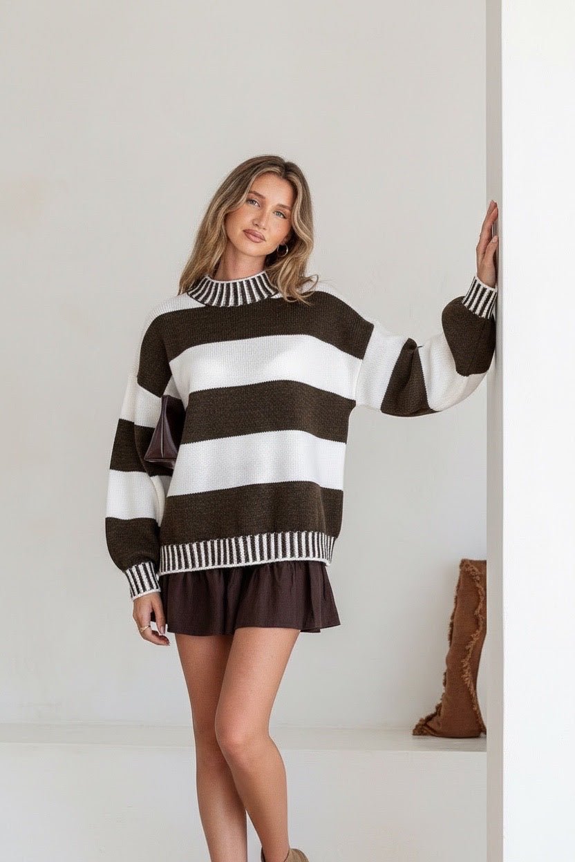 Tilly Blanket Stitch Knit (Chocolate/White) - Something For Me​​