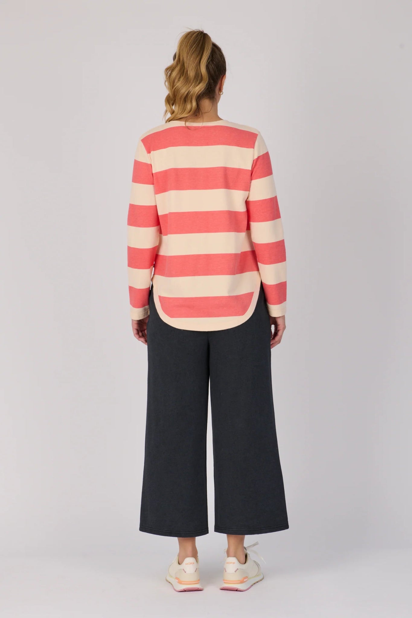 V Neck Long Sleeve Top (Champagne Wide Stripe) - Something For Me​​