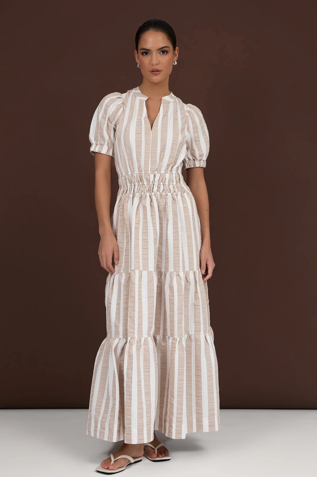 Violette Cotton Stripe Dress (Camel Stripe) - Something For Me​​