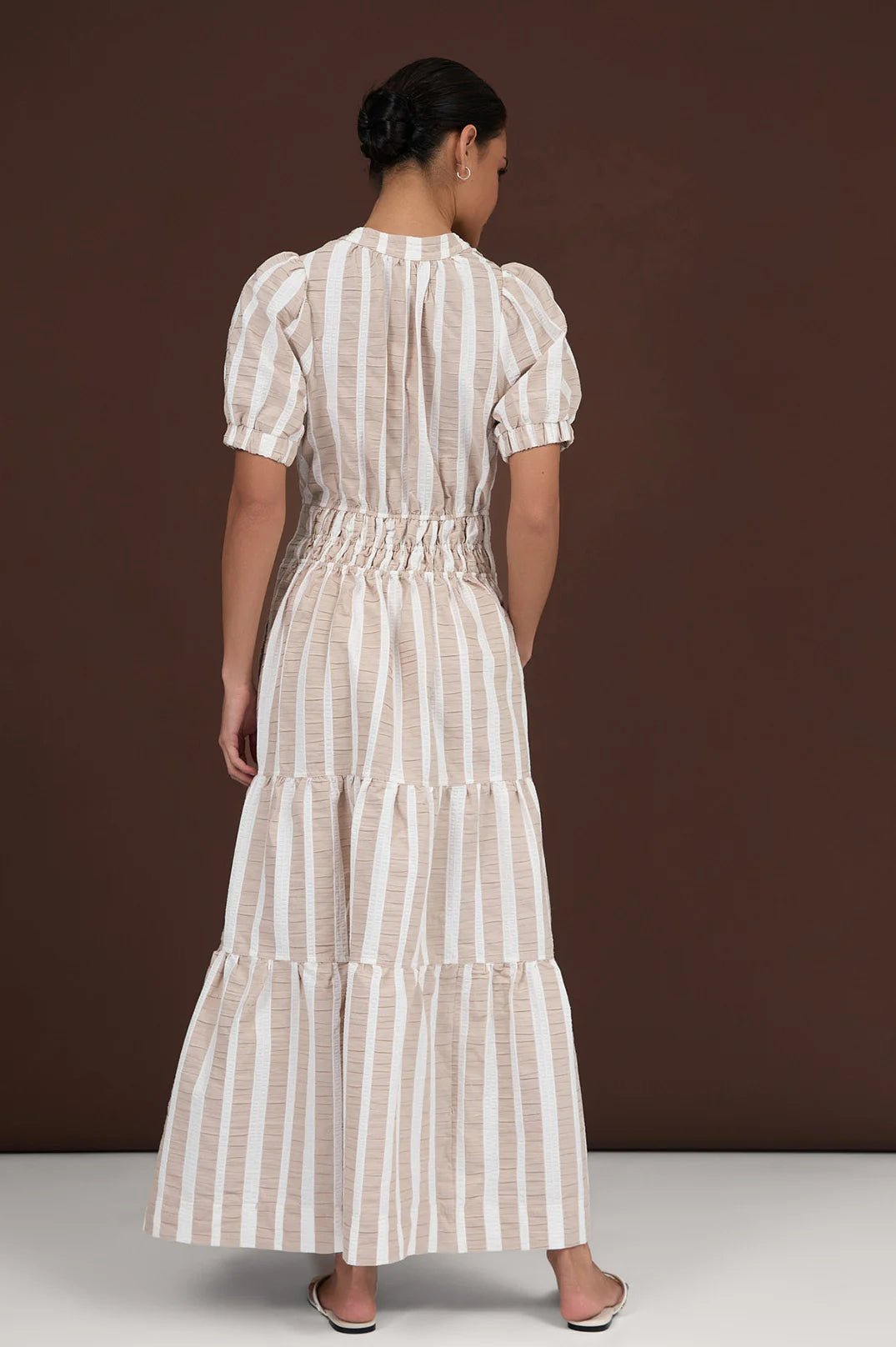 Violette Cotton Stripe Dress (Camel Stripe) - Something For Me​​