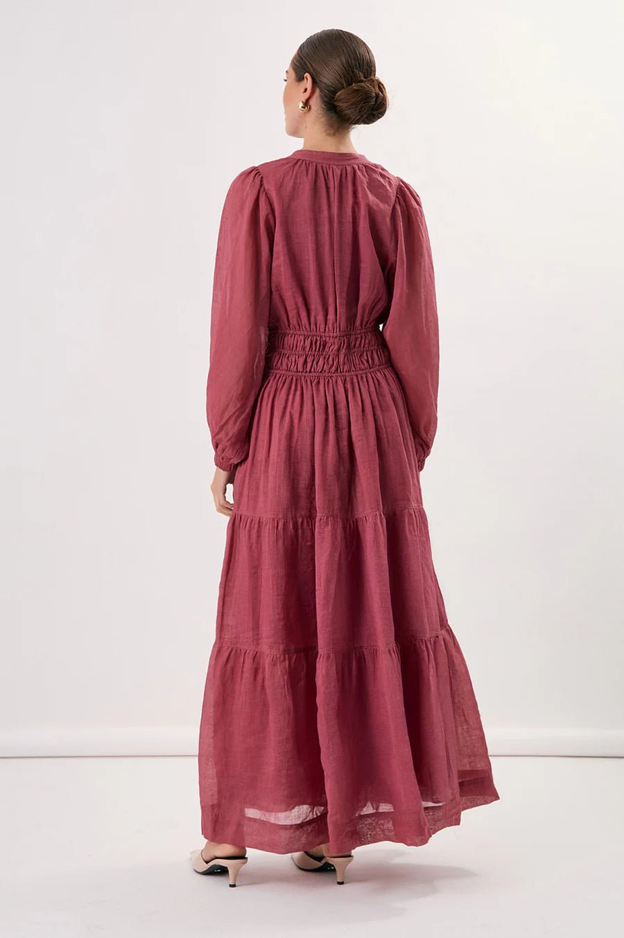 Violette Long Sleeve Ramie Maxi Dress (Berry) - Something For Me​​