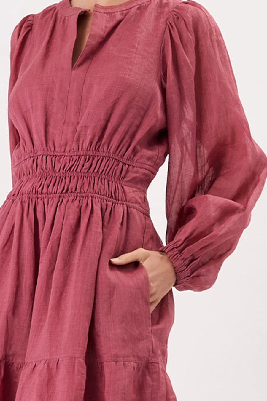 Violette Long Sleeve Ramie Maxi Dress (Berry) - Something For Me​​