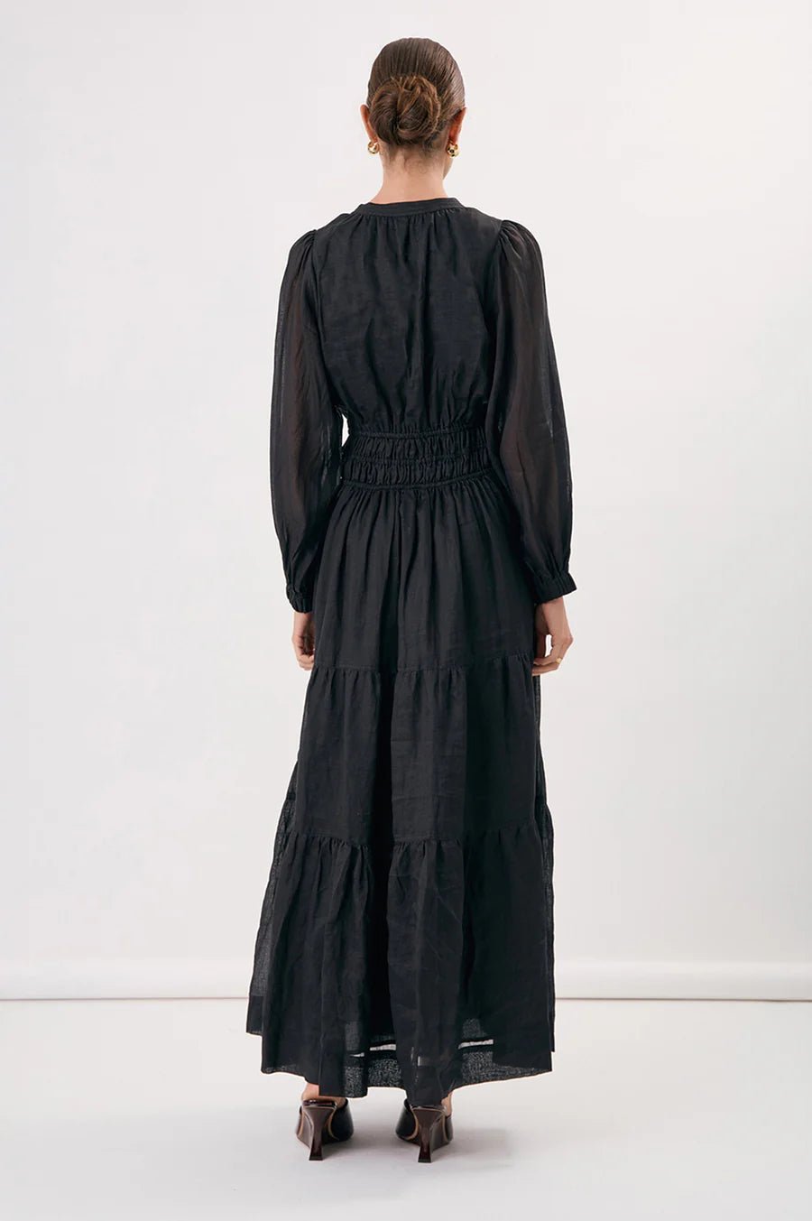 Violette Long Sleeve Ramie Maxi Dress (Black) - Something For Me​​