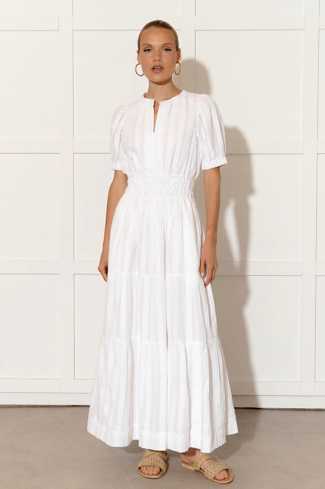Violette Self Stripe Dress (White)  - Something For Me​​
