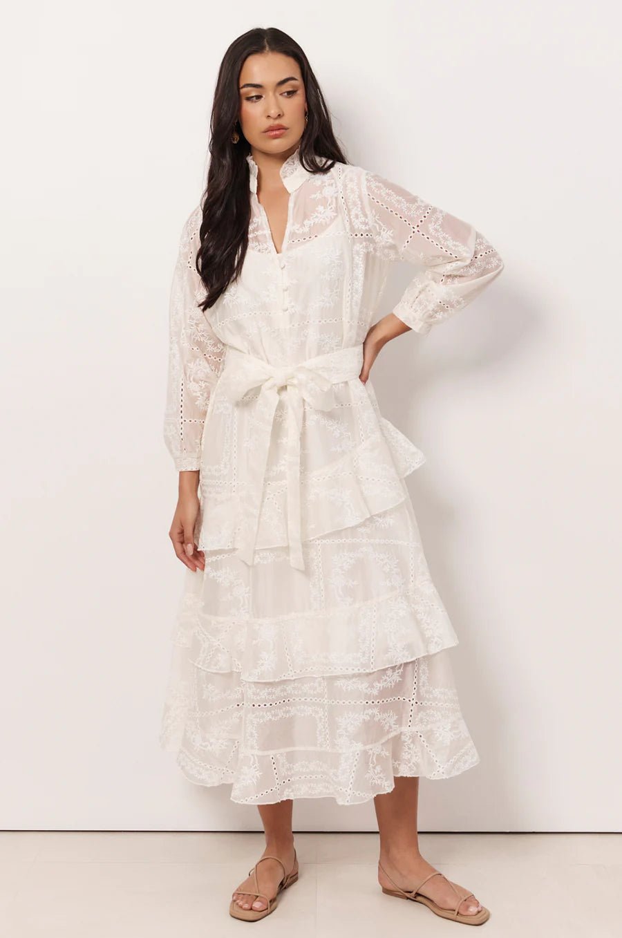 Xanthi Embroidered Midi Dress (White)  - Something For Me​​
