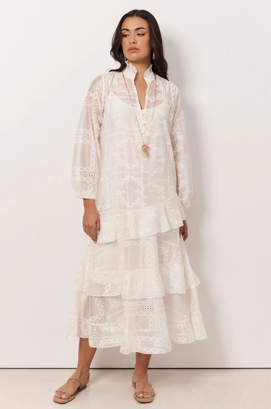 Xanthi Embroidered Midi Dress (White)  - Something For Me​​