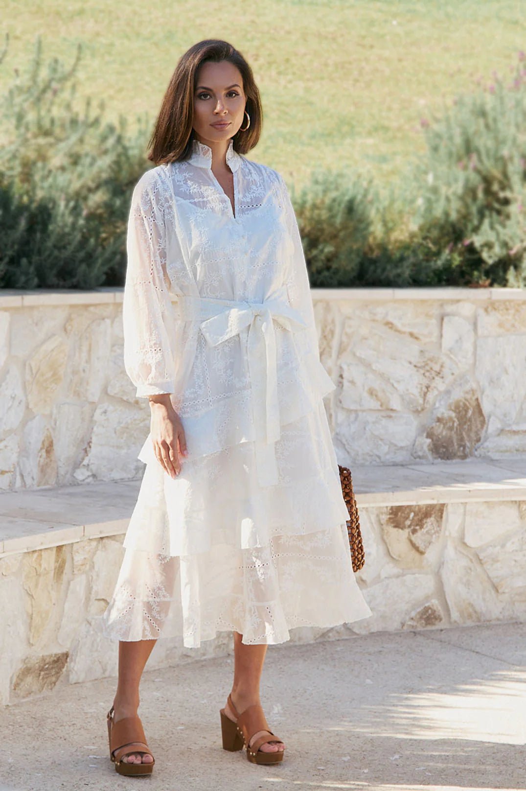 Xanthi Embroidered Midi Dress (White)  - Something For Me​​