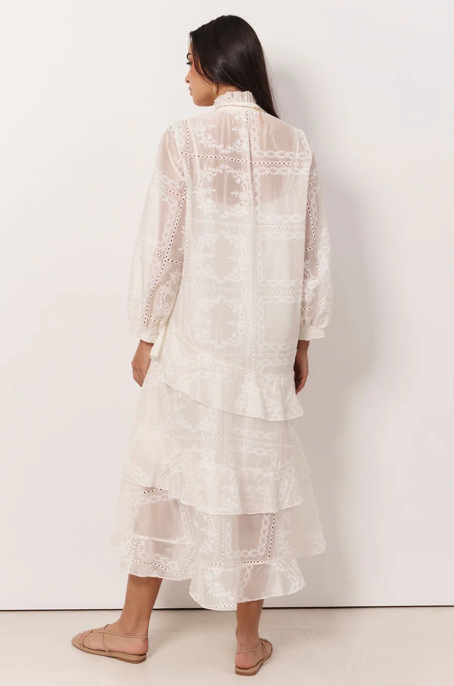 Xanthi Embroidered Midi Dress (White)  - Something For Me​​