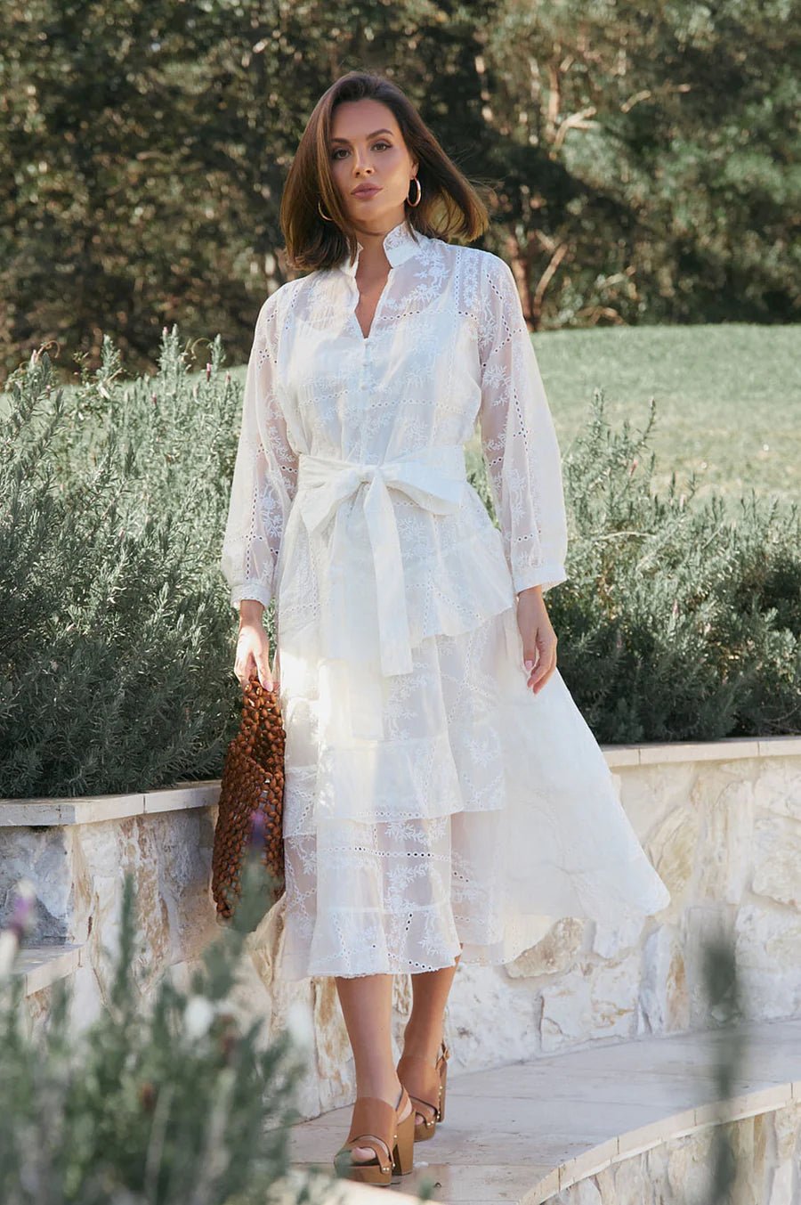 Xanthi Embroidered Midi Dress (White)  - Something For Me​​