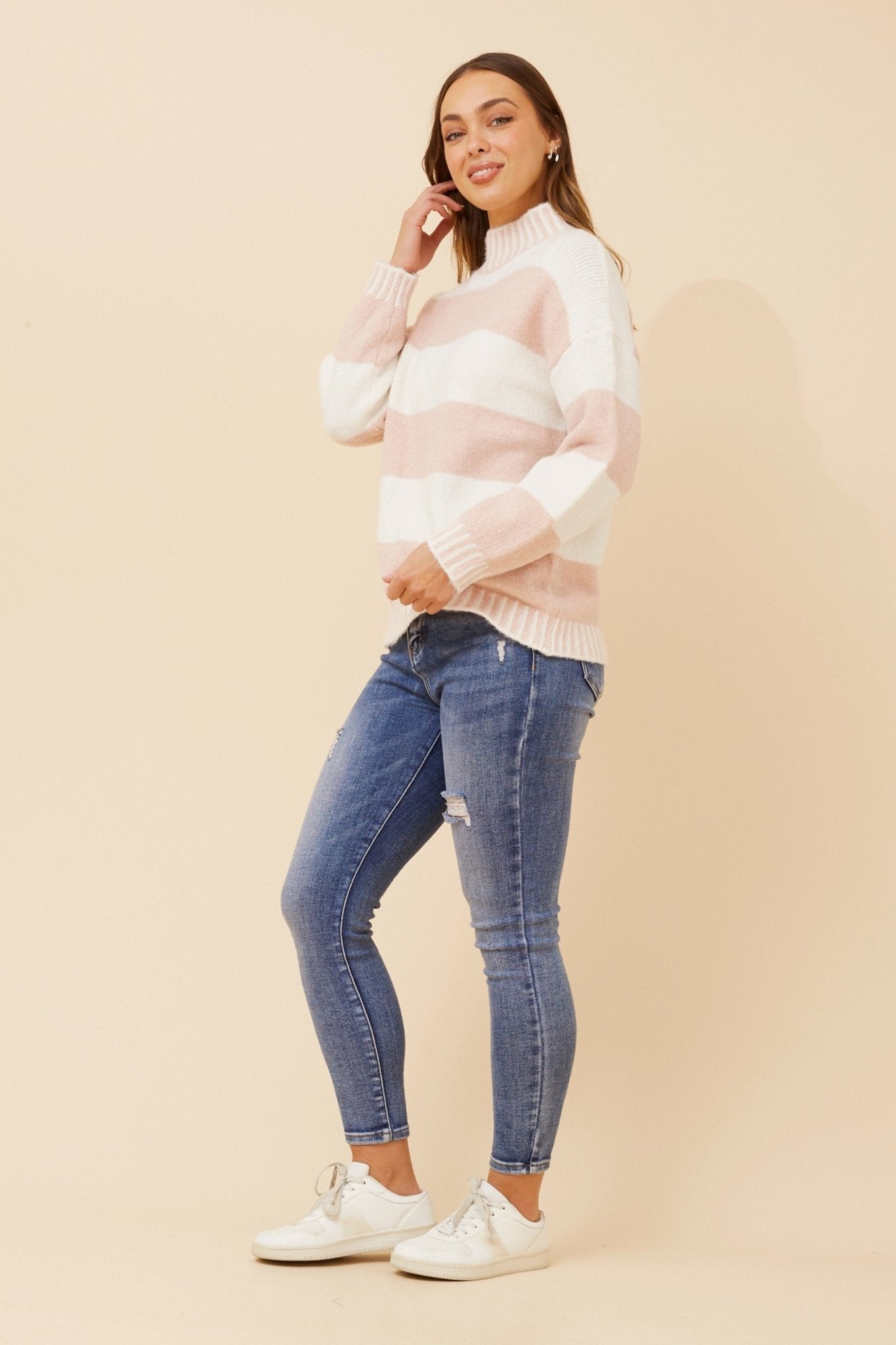 Yareli Stripe Pattern Sweater (Pink) - Something For Me​​
