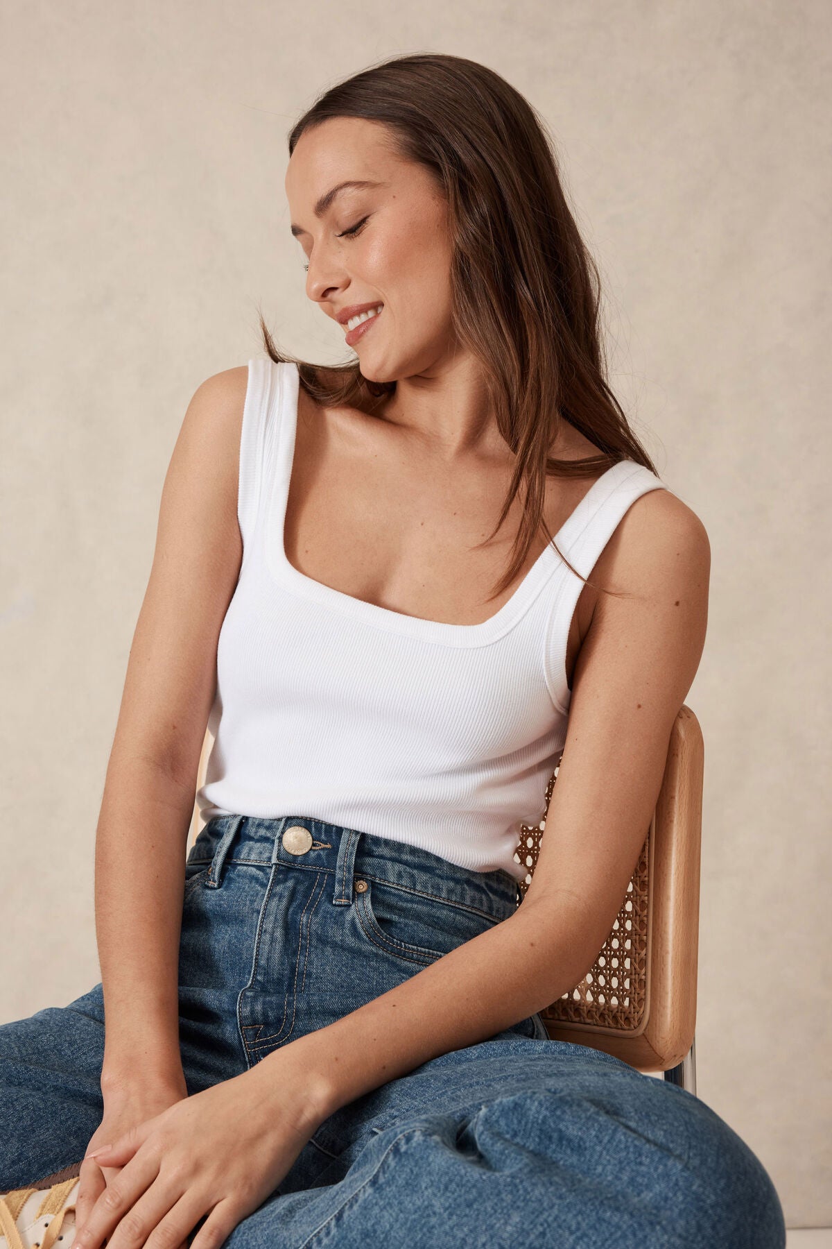 Sl Rib Contour Tank Zaeli Contour Rib Square Neck Tank (White) - Something For Me