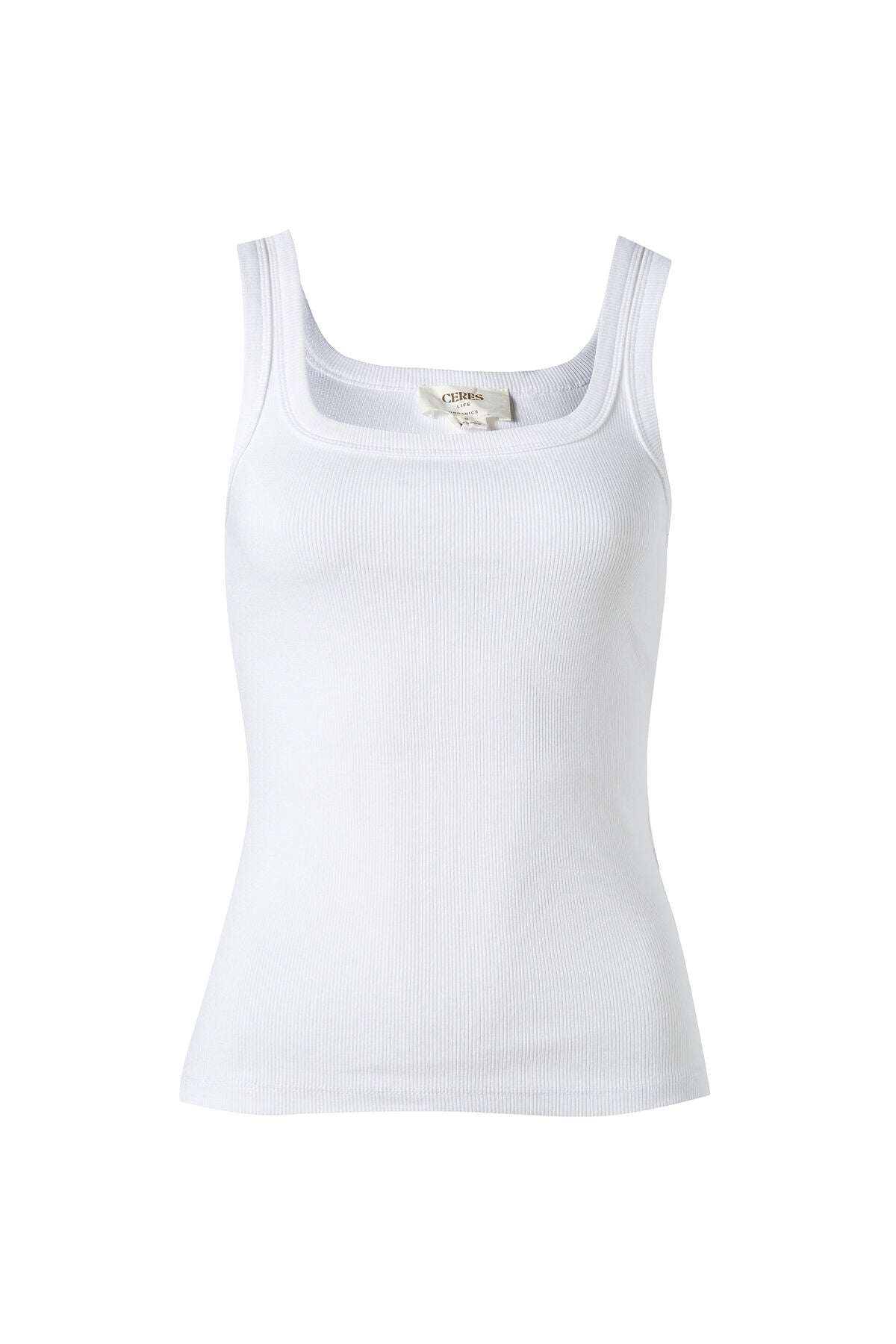 Zaeli Contour Rib Square Neck Tank (White) - Something For Me​​