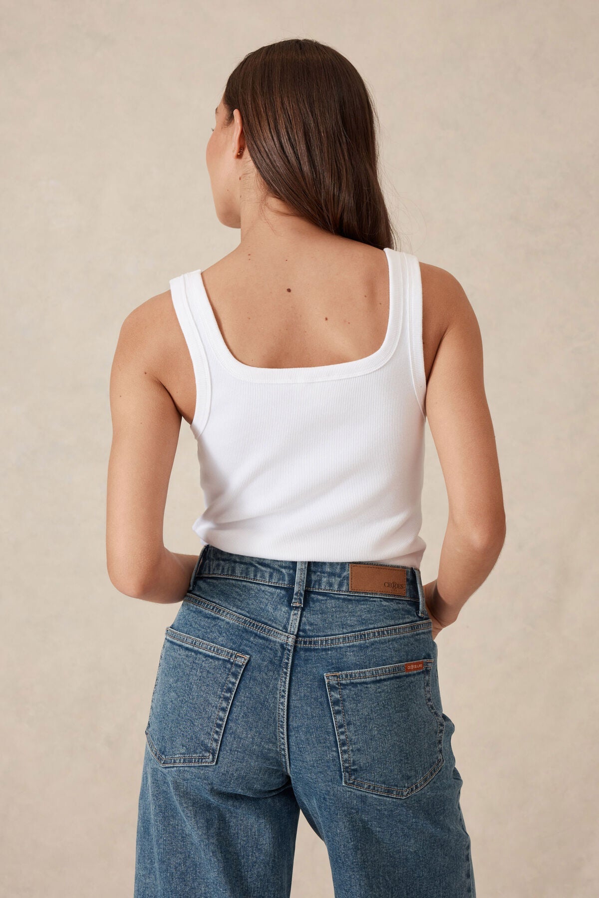 Zaeli Contour Rib Square Neck Tank (White) - Something For Me​​