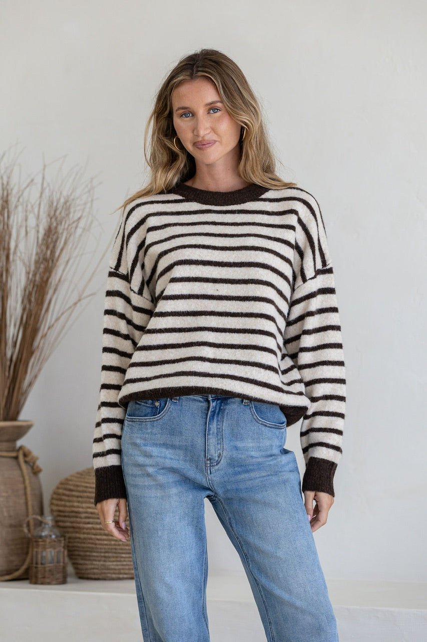 Zara Stripe Knit (Taupe/Chocolate) - Something For Me​​