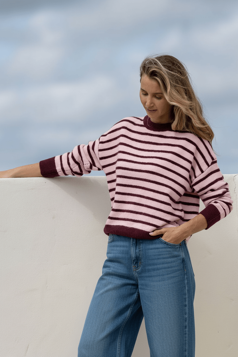 Zara Stripe Knit (Wine/Pink) - Something For Me​​