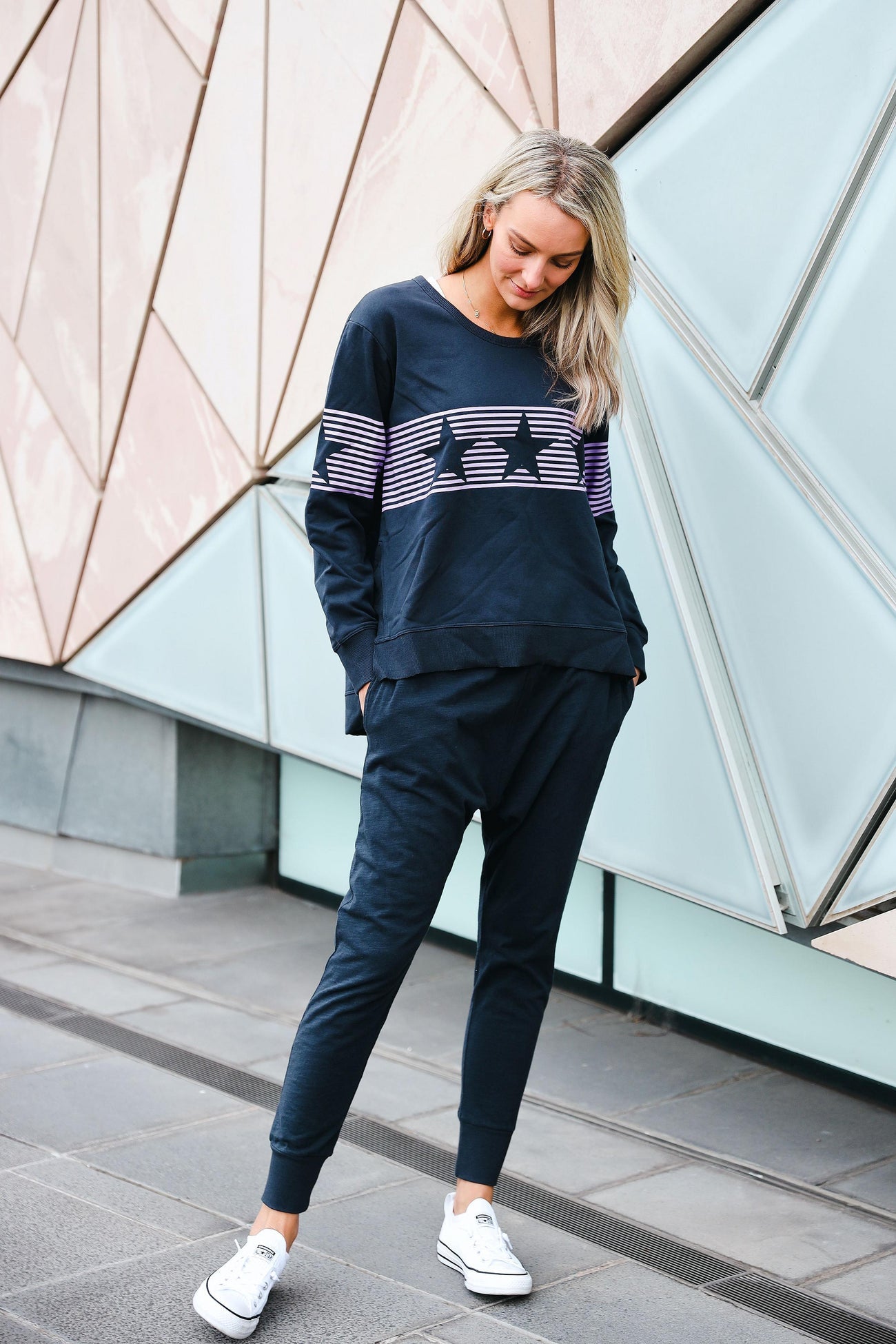 Alana Banded Stripe Star Sweater (Ink/Dahlia) - Something For Me​​