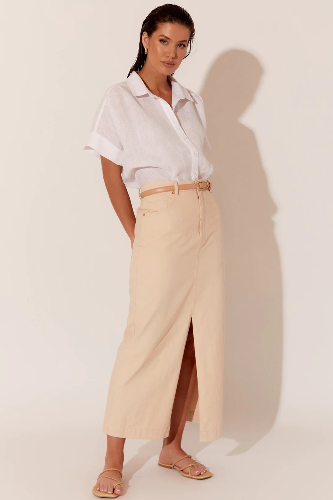 Asher Split Front Maxi Skirt (Cream) - Something For Me​​