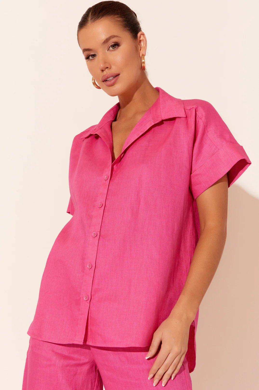 Bryony Linen Short Sleeve Shirt (Pink) - Something For Me​​