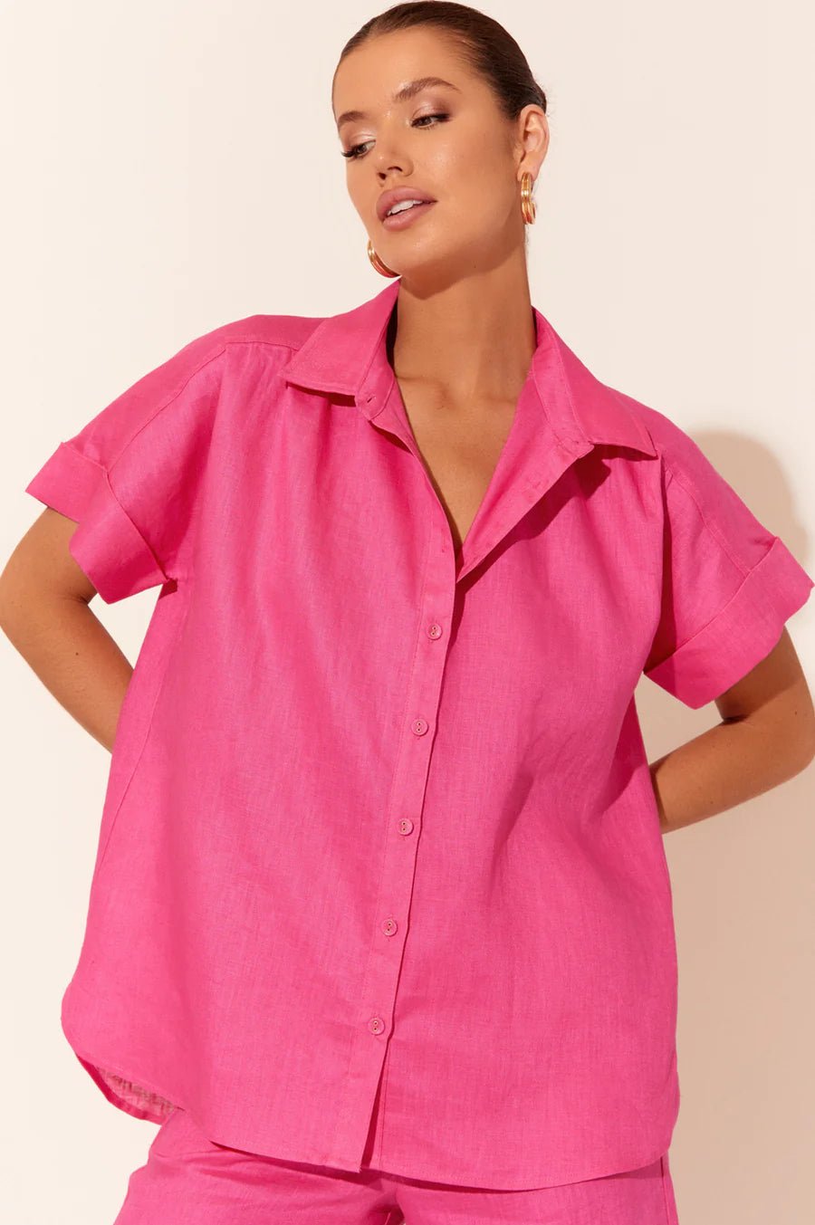 Bryony Linen Short Sleeve Shirt (Pink) - Something For Me​​