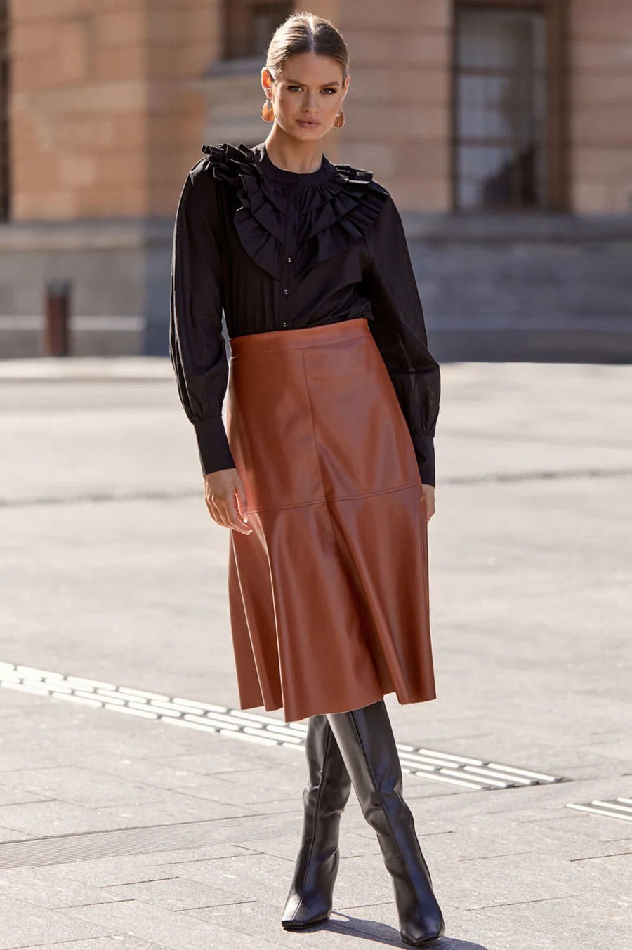 Aurelie ALine Leather Skirt  Bordeaux  WYSE London