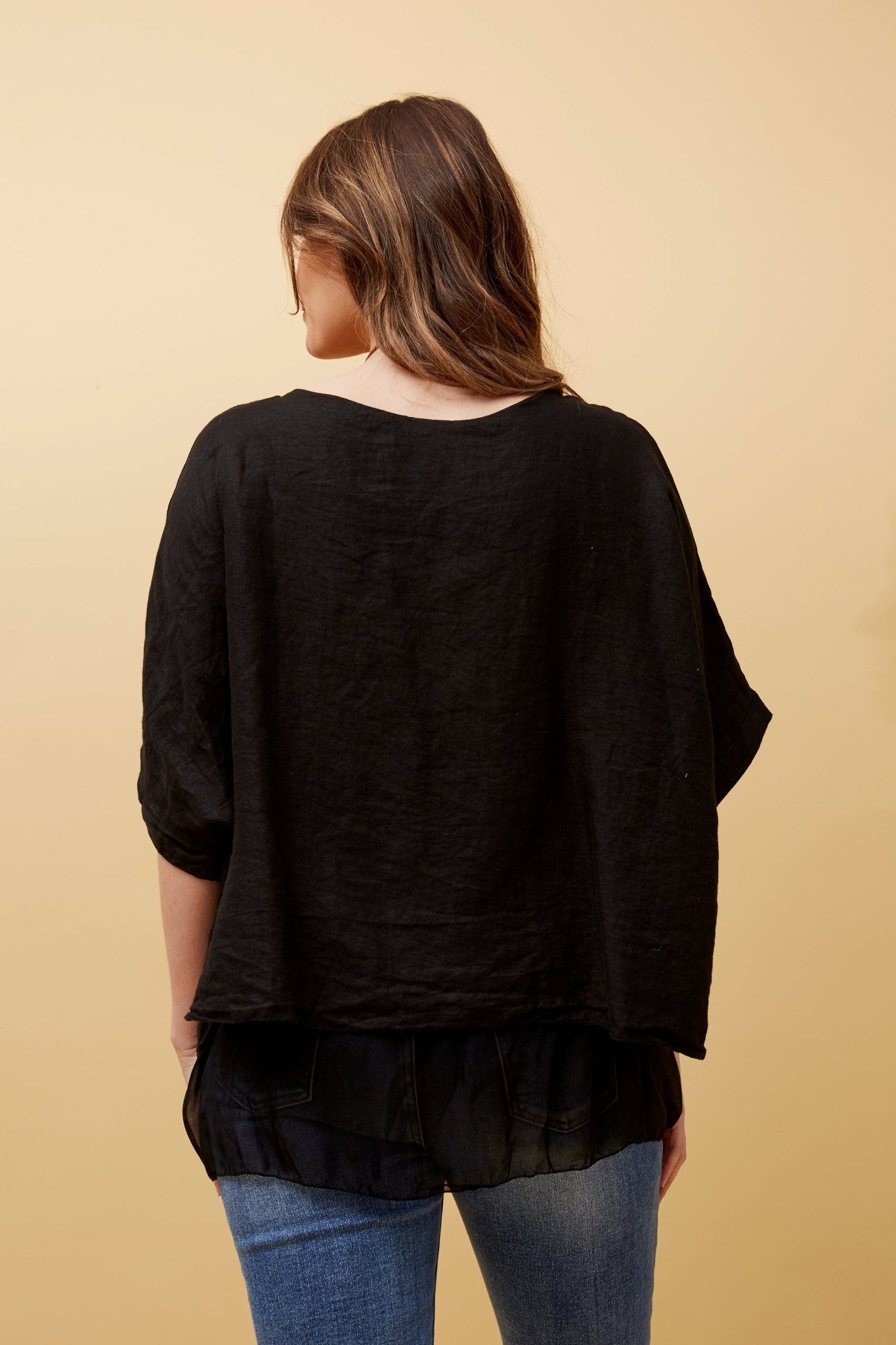 Giana Oversized Double Layered Linen Top (Black) - Something For Me​​