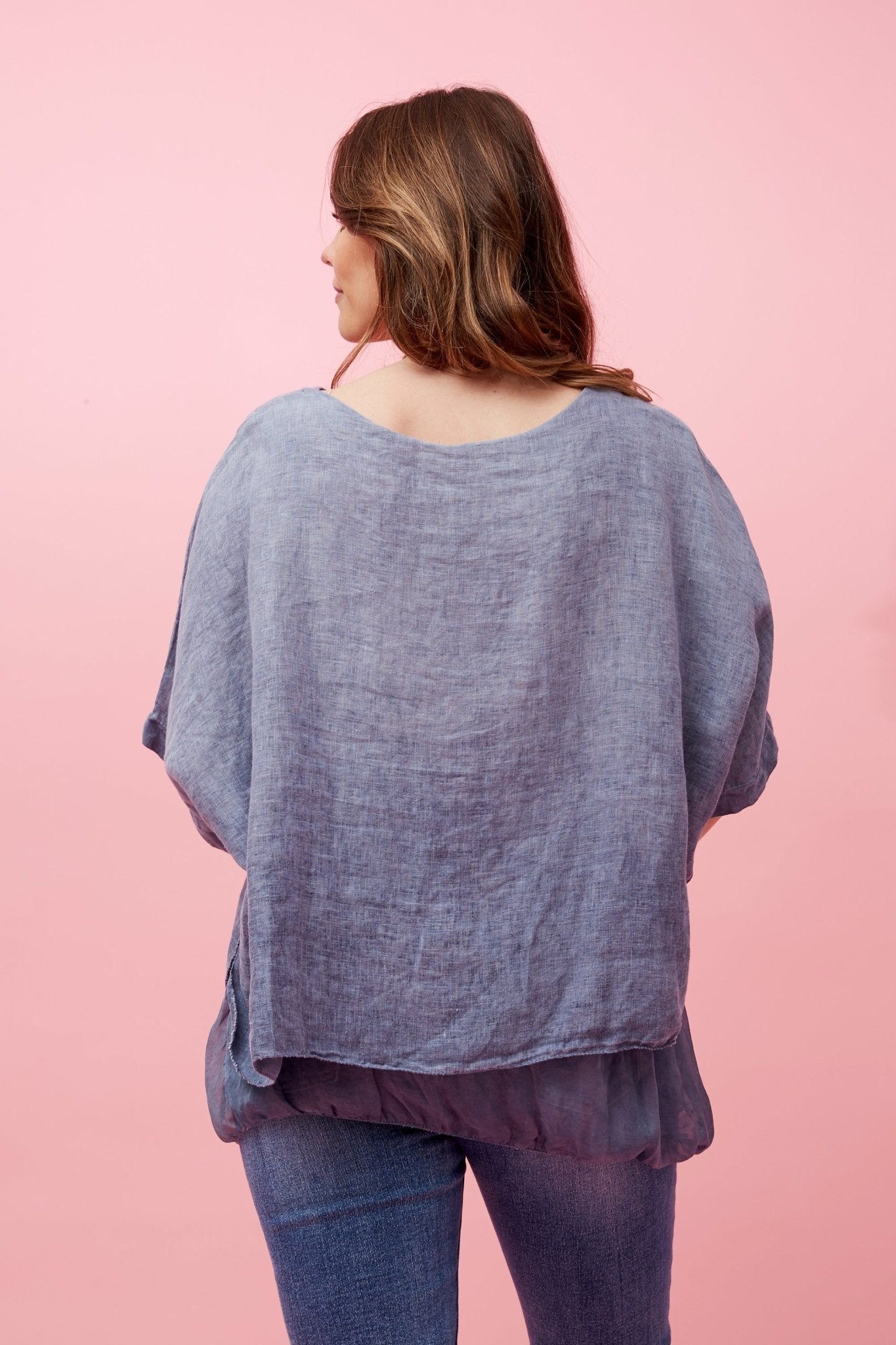 Giana Oversized Double Layered Linen Top (Blue) - Something For Me​​
