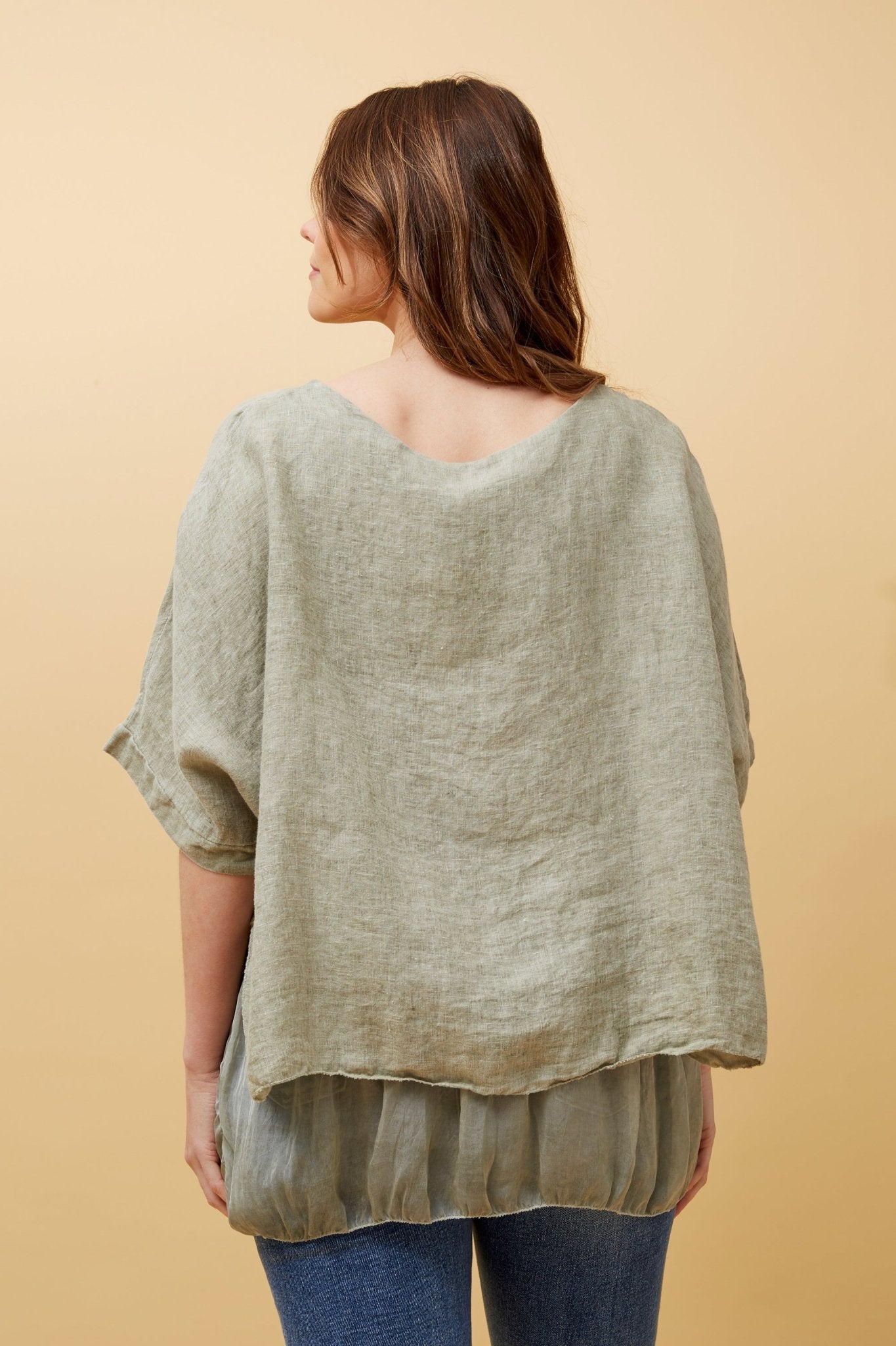Giana Oversized Double Layered Linen Top (Khaki) - Something For Me​​