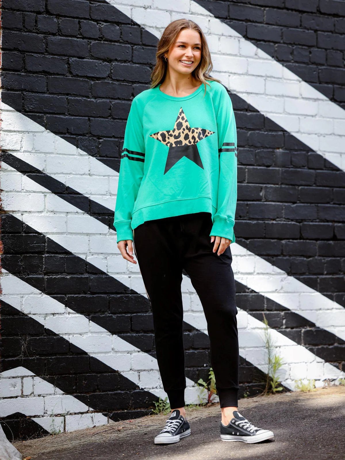 Ginger Leopard Splice w/Stripes Sweater (Spring Green) - Something For Me​​