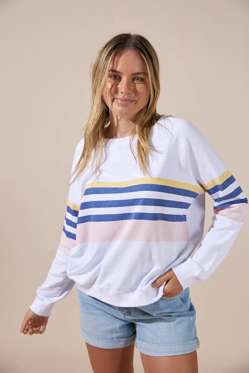 Hamptons Sweater (White w/ Multi Stripes) - Something For Me​​