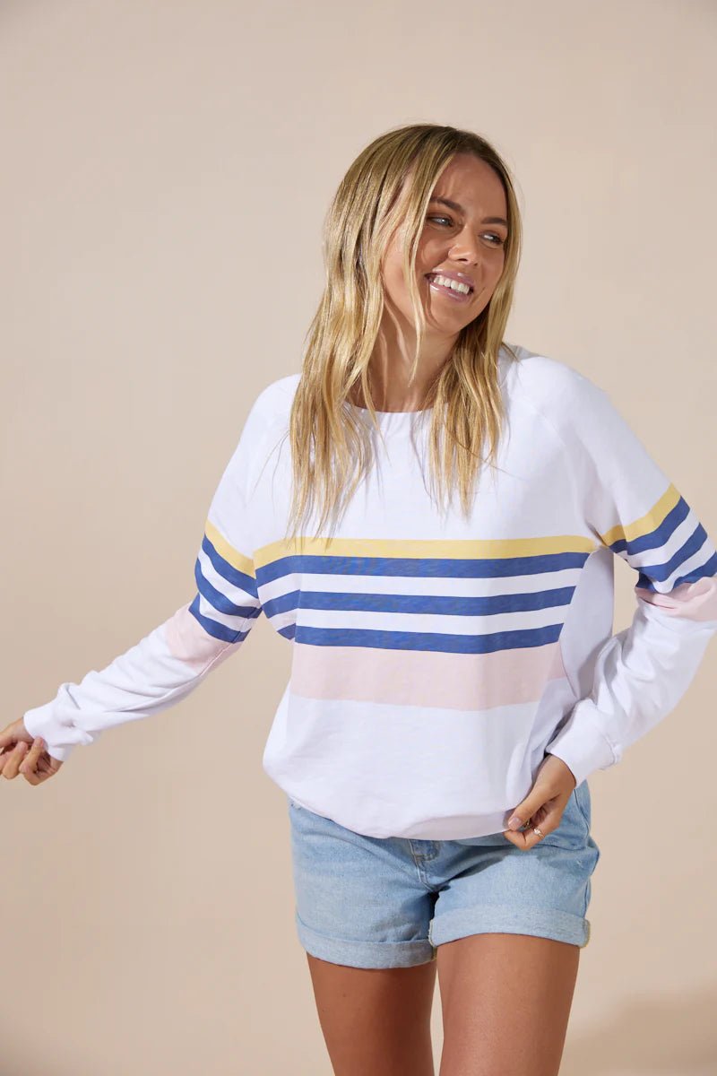 Hamptons Sweater (White w/ Multi Stripes) - Something For Me​​