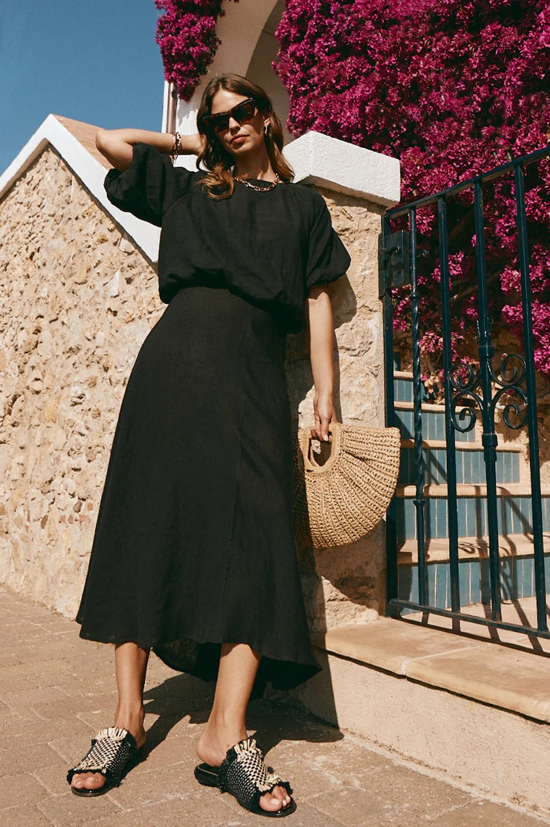 Lena Linen Skirt (Black) - Something For Me​​