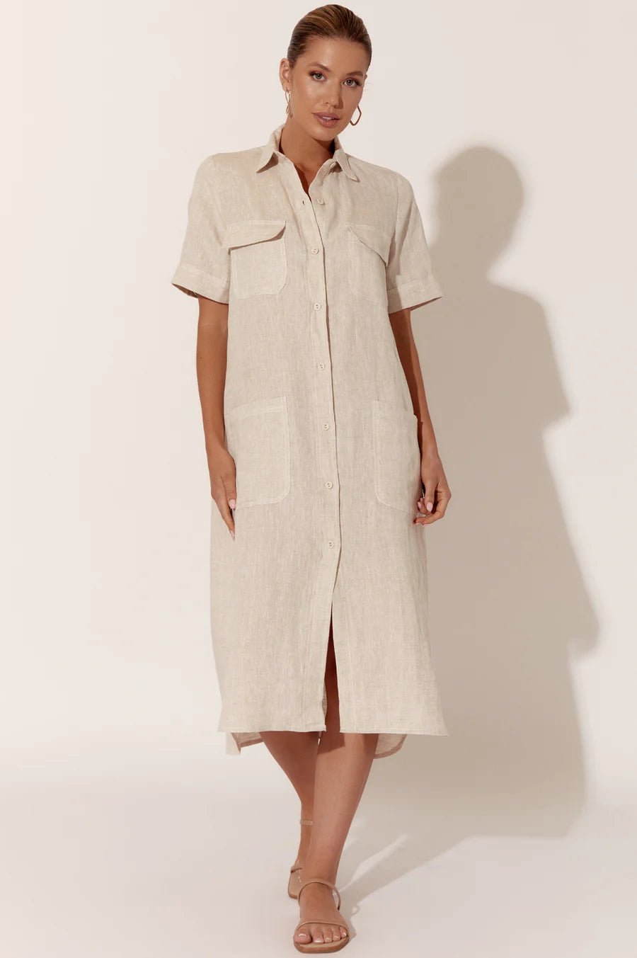 Petrina Short Sleeve Linen Dress (Natural) - Something For Me​​