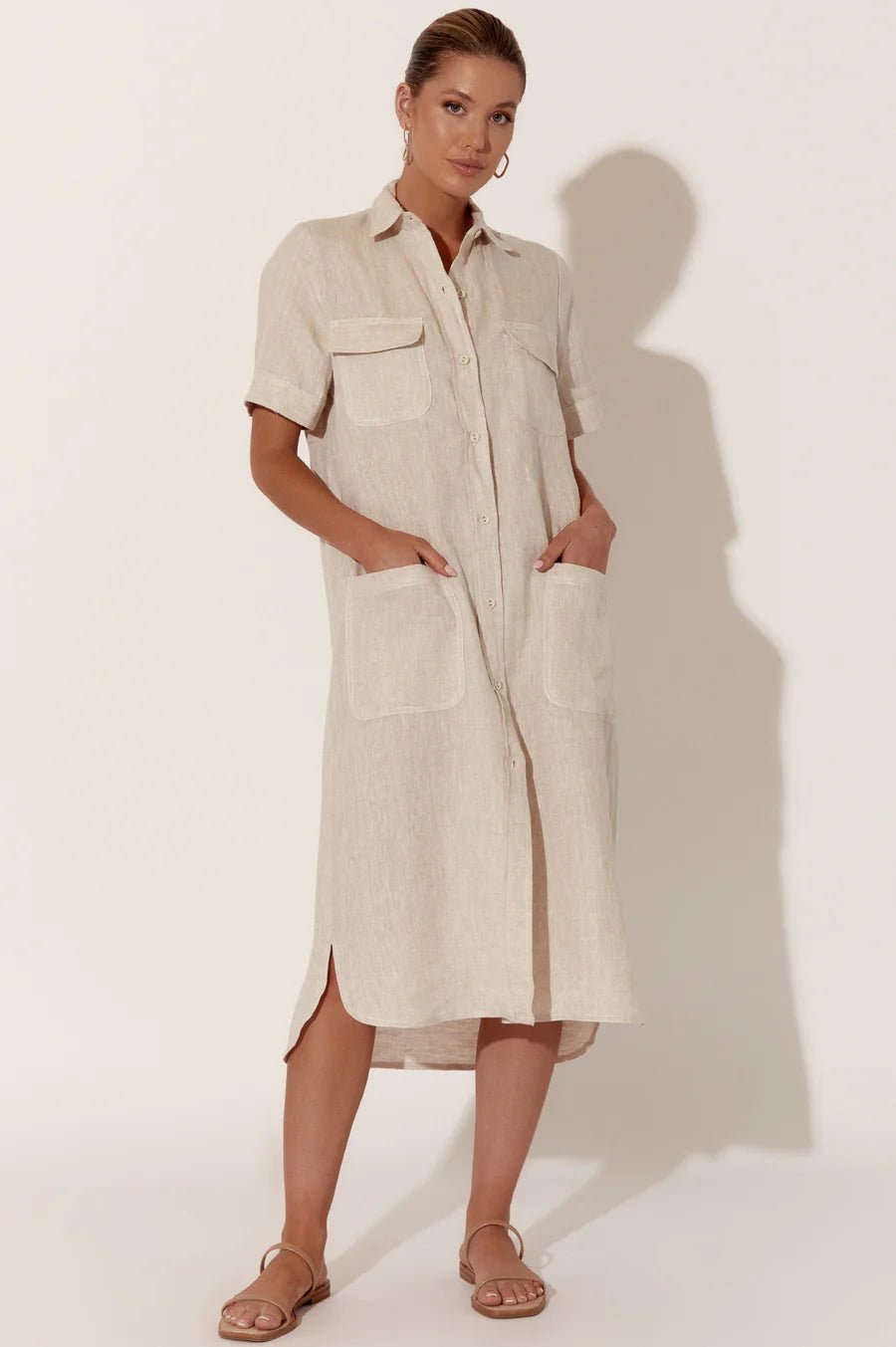 Petrina Short Sleeve Linen Dress (Natural) - Something For Me​​