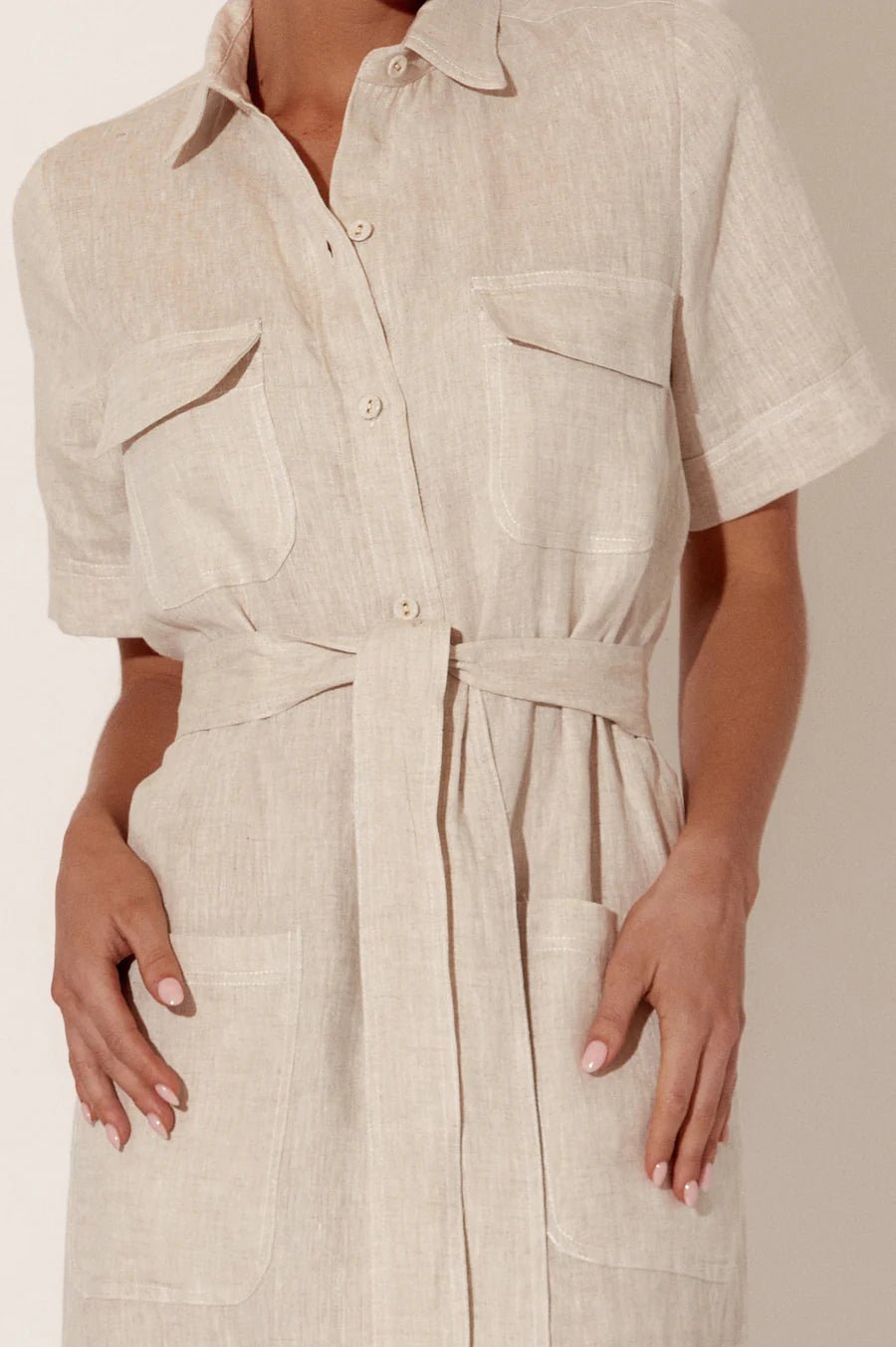 Petrina Short Sleeve Linen Dress (Natural) - Something For Me​​