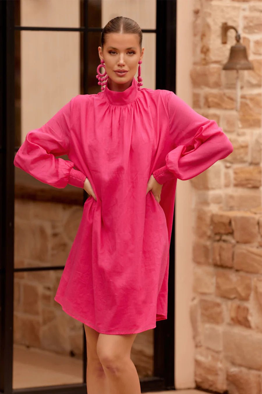 Quinn High Neck Dress (Hot Pink) - Something For Me​​