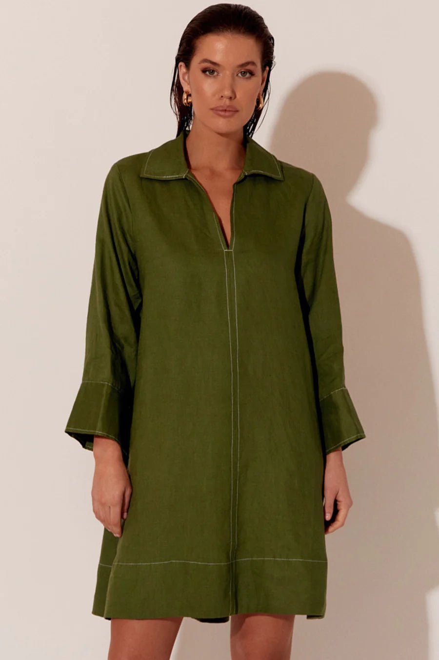 Solace Aline Linen Dress (Green) - Something For Me​​