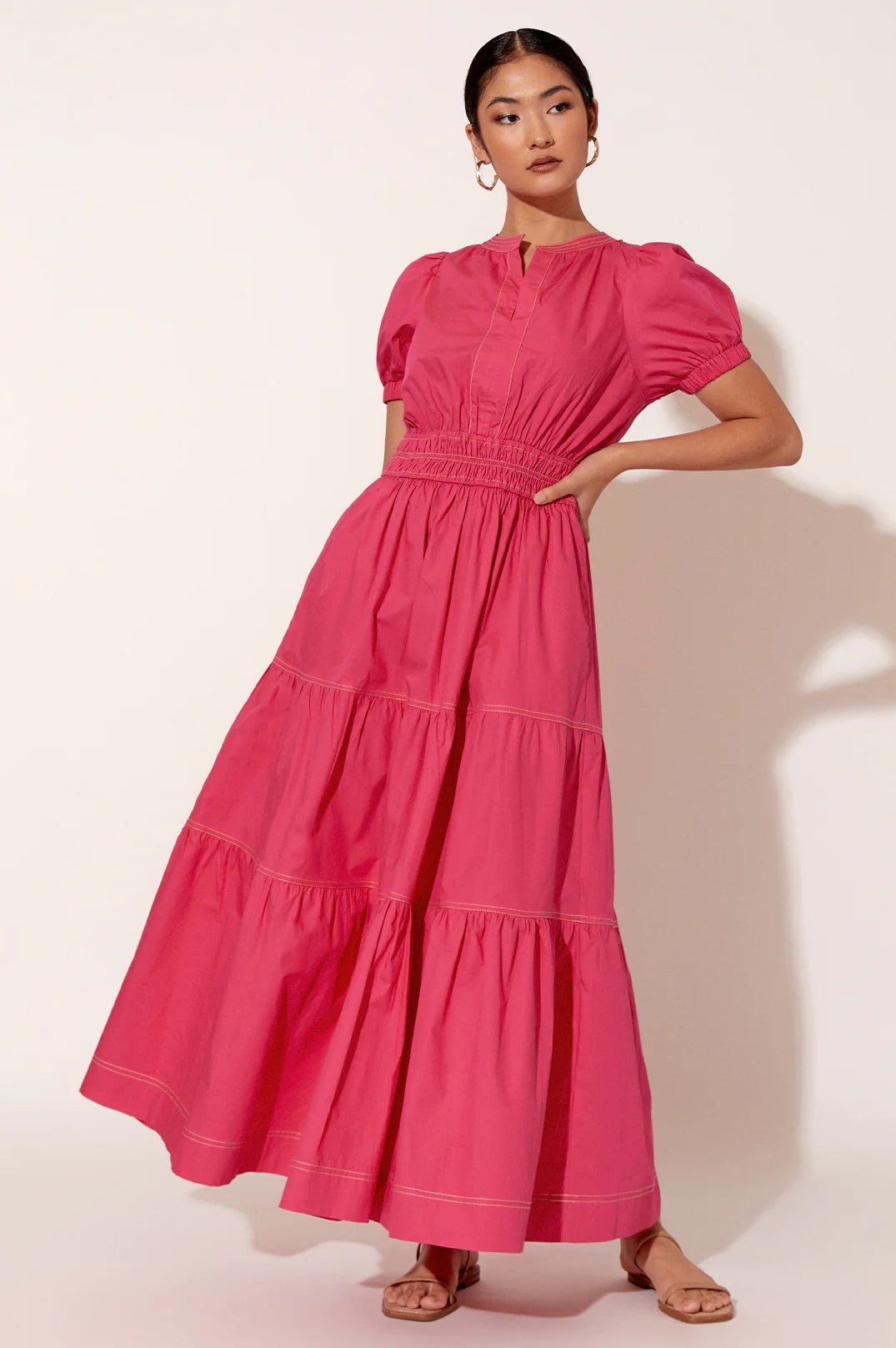 Violette Contrast Stitch Poplin Dress (Pink) - Something For Me​​