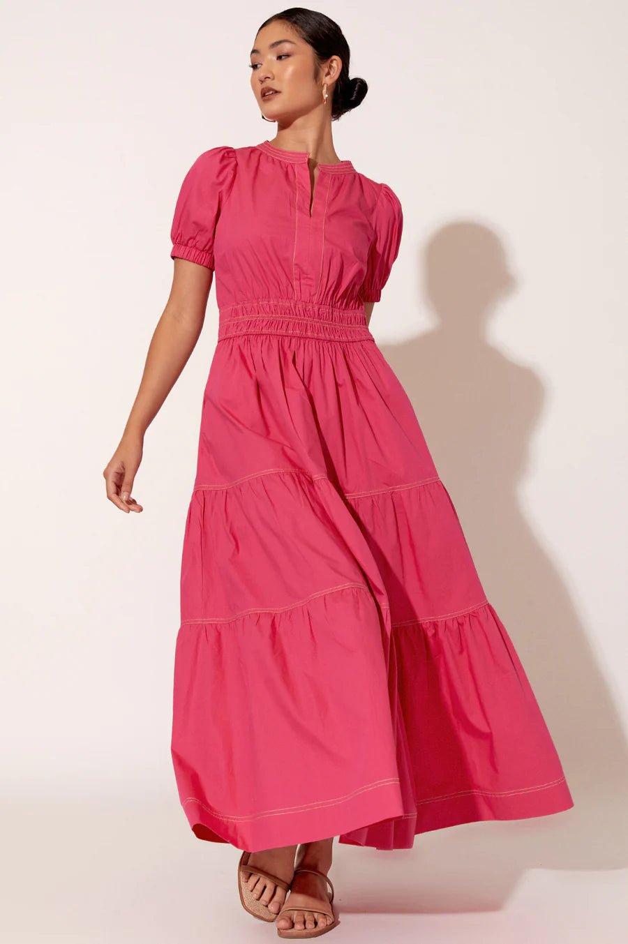 Violette Contrast Stitch Poplin Dress (Pink) - Something For Me​​